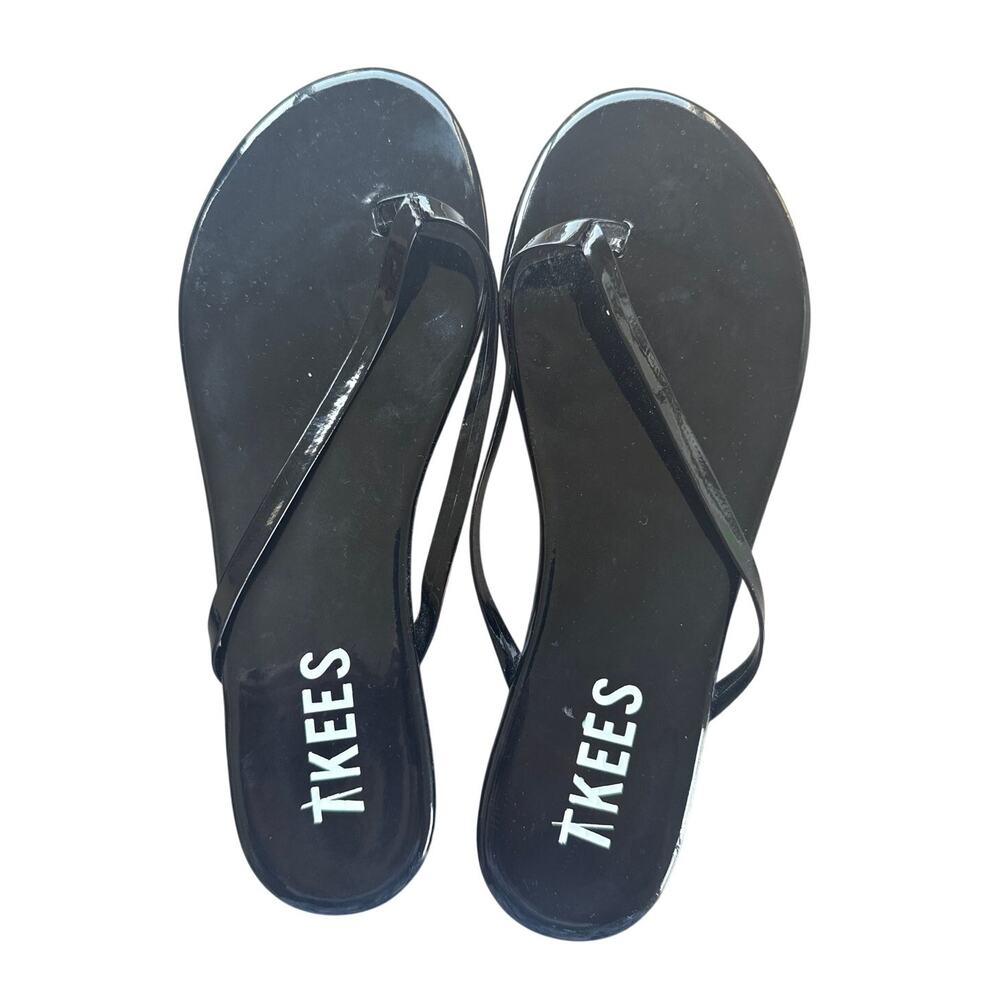 TKEES Women's Glosses Flip Flops in Black Licorice Size 9